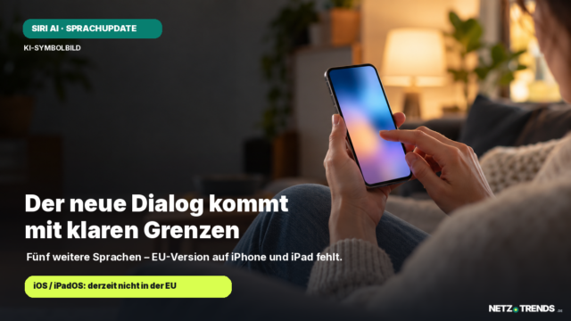 KI-generiertes Symbolbild mit Hand und Smartphone; keine echte Siri-Oberfläche.