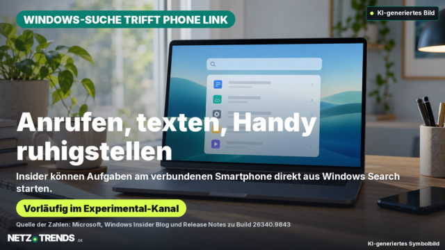 Offener Laptop auf einem Schreibtisch mit einer neutralen Suchoberfläche auf dem Bildschirm.